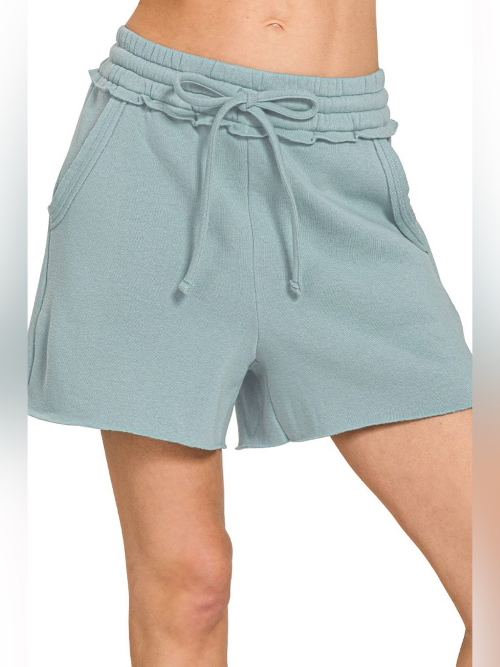 Zenana Fleece Raw Hem Shorts With Draw String